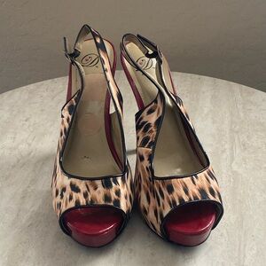 Leopard Print Peep Toe Slingback Heels